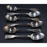 A set of six Victorian silver teaspoons, fiddle pattern with engraved initial R, marks for London