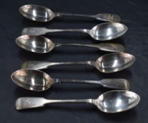 A set of six Victorian silver teaspoons, fiddle pattern with engraved initial R, marks for London