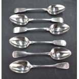 A matched set of six 19th century Scottish silver teaspoons, fiddle pattern with pip reverse and