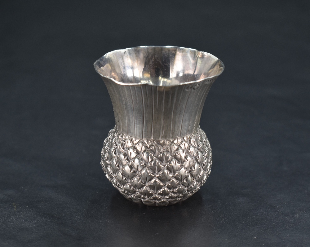 A Scottish Victorian silver thistle-form dram measure, marks for Edinburgh 1884, maker Lewis &