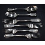 A group of Victorian silver fiddle and thread pattern flatware, engraved Masonic type crest to