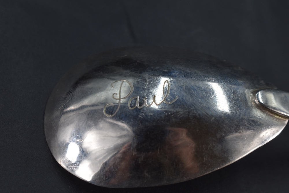 An unusual Queen Elizabeth II silver spoon, having an ovoid bowl, the plain shaped stem surmounted - Image 3 of 3