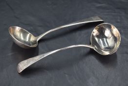 A George III silver sauce ladle, Old English pattern with pip reverse, engraved initials MF, marks