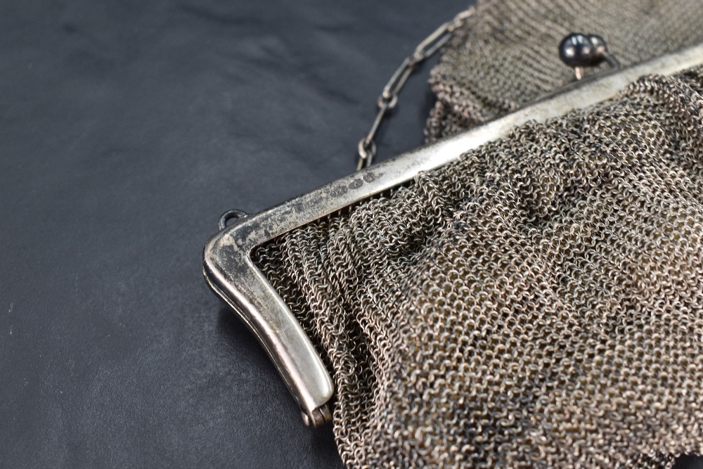 A George V 925 grade white metal mesh purse, the clasp with ball finials over the plain mounts, - Image 2 of 2
