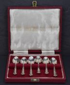 A cased set of six Queen Elizabeth II silver coffee spoons, marks for Sheffield 1973, maker