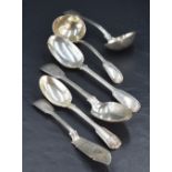 A pair of Victorian silver table spoons, fiddle and thread pattern, marks for London 1864, maker H J
