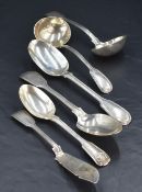 A pair of Victorian silver table spoons, fiddle and thread pattern, marks for London 1864, maker H J