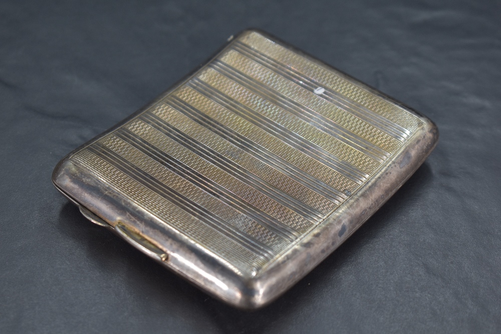 A George VI silver cigarette case, of hinged rectangular form and curved for the gentleman's pocket, - Image 2 of 2