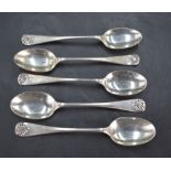 A group of five Edwardian silver shall pattern teaspoons, marks for Chester 1909, maker Barker