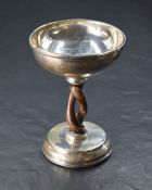 A George V silver and oak barley-twist pedestal dish, the silver-mounted circular bowl above the