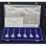 A cased set of six replica 'antique' English anointing spoons, each with differing 'knop' marks