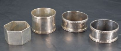 A pair of Queen Elizabeth II silver napkin rings, of circular form decorated with bands of guilloche