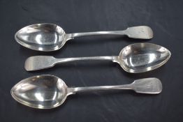 A group of three 19th century Scottish provincial (Aberdeen) spoons, fiddle pattern with engraved