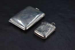 A George V silver match book case, of hinged and rounded rectangular form, marks for Birmingham