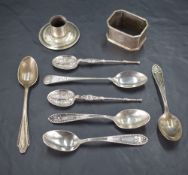 A Group of mixed silver items, comprising spoons, napkin ring and candlestick sconce, various