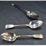 An 18th century Hanoverian pattern table spoon with rat-tail reverse, indistinct London marks,