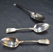 An 18th century Hanoverian pattern table spoon with rat-tail reverse, indistinct London marks,