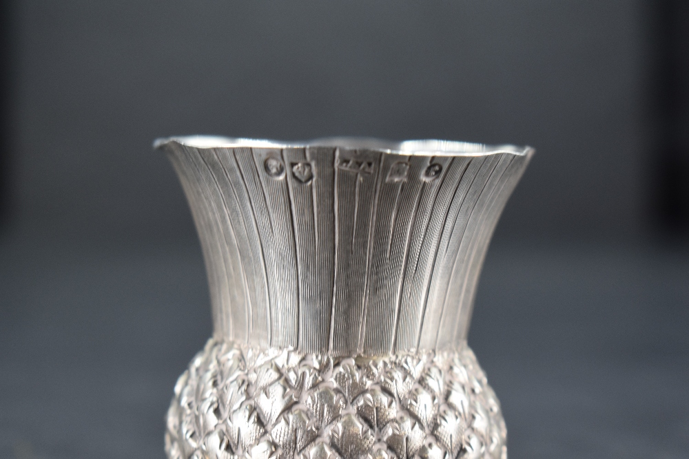 A Scottish Victorian silver thistle-form dram measure, marks for Edinburgh 1884, maker Lewis & - Image 2 of 3