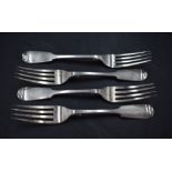 A group of four Victorian silver fiddle pattern forks, marks for London 1838 and 1851, maker Charles