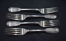 A group of four Victorian silver fiddle pattern forks, marks for London 1838 and 1851, maker Charles