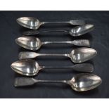 A harlequin set of six 19th century Irish silver teaspoons, fiddle pattern engraved with initial