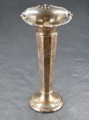 A 20th century silver trumpet vase, having a moulded, pierced and flared rim over the tapering