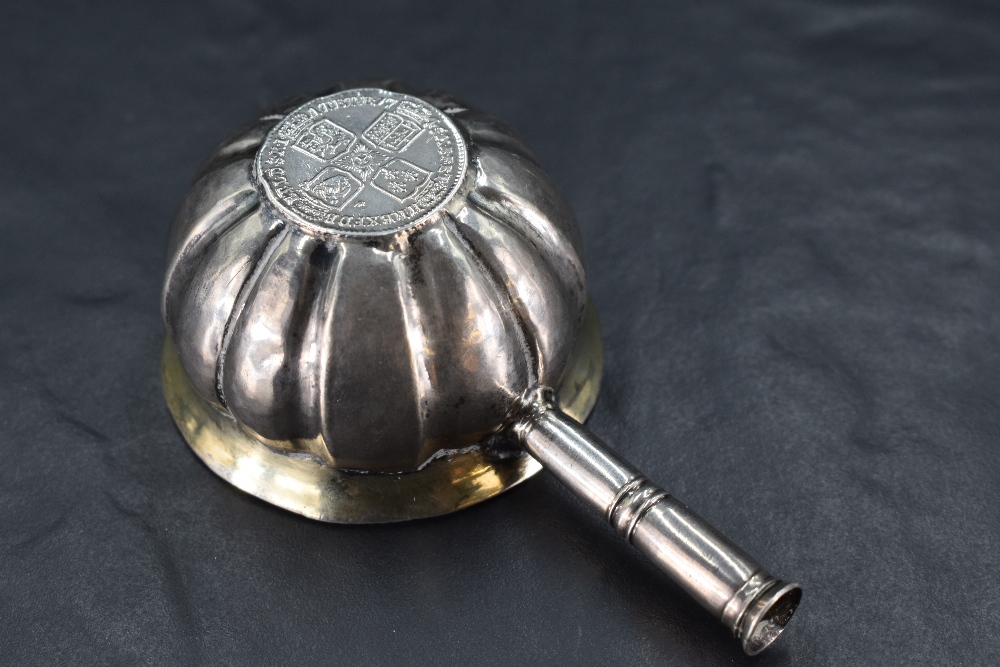 An 18th century white metal toddy ladle bowl, of fluted and dished cylindrical form with shallow - Image 2 of 2