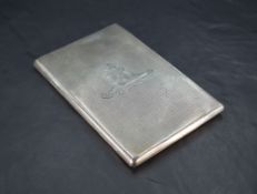 A George VI silver military interest cigarette case, of hinged rectangular form, engine-turned