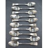 A set of ten George IV silver spoons, fiddle pattern with engraved initials WPE, marks for London