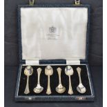 A cased set of six Queen Elizabeth II silver teaspoons, marks for Sheffield 1962, maker Mappin &