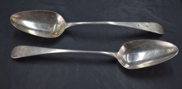 A Pair of George III silver Old English pattern table spoons, each with engraved initials 'A.E',