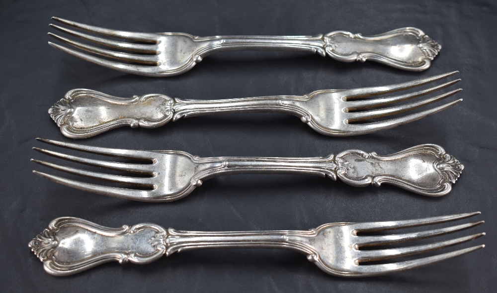 A group of four Victorian silver Albert pattern forks, marks for London 1843, maker William Eaton,