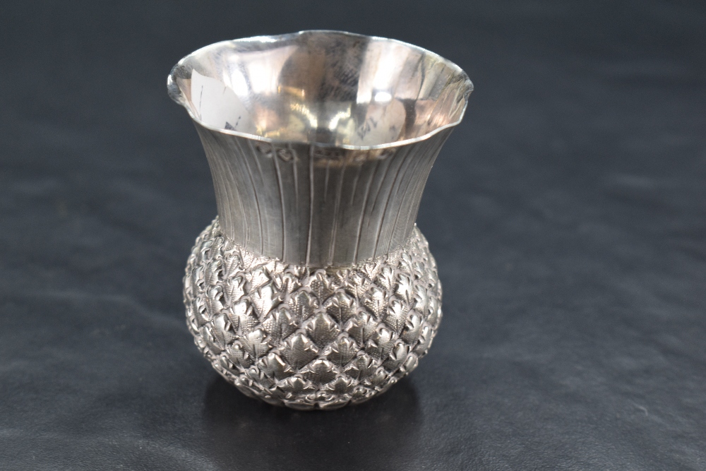 A Scottish Victorian silver thistle-form dram measure, marks for Edinburgh 1884, maker Lewis & - Image 3 of 3