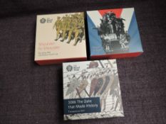 Three Royal Mint Silver Proof Coins, 2016 Shoulder to Shoulder The Army £2, 2016 950th Anniversary
