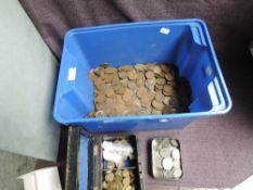 A large box of GB Coins, mainly Copper, also Threepences and post 1947 Cupro Nickel