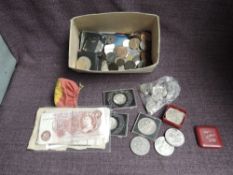 A collection of GB & World Coins, modern & old including Roman Coins, Banknotes and 50p's