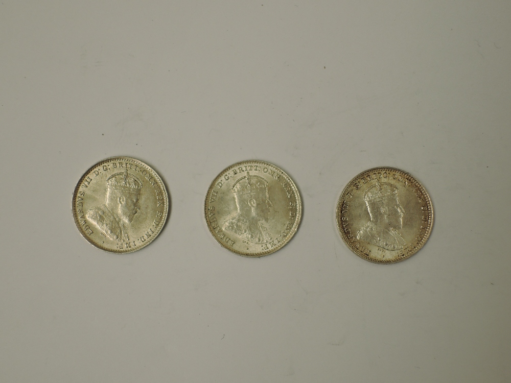 Three 1910 Edward VII Australian Silver Threepences, in our opinion these coins are uncirculated - Image 2 of 2