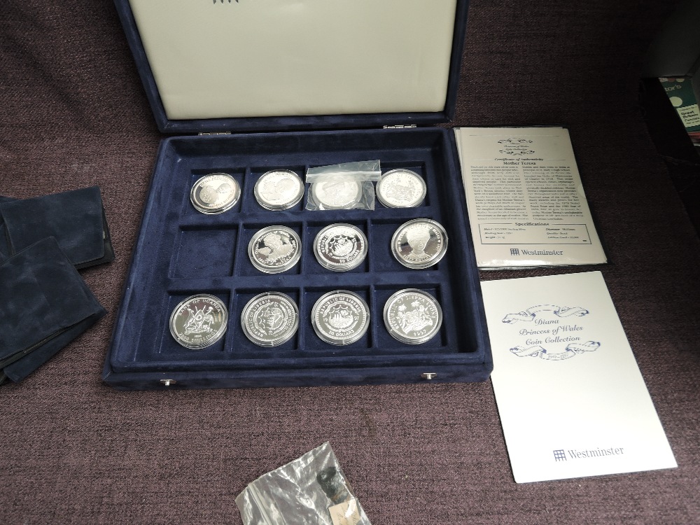 A part cased set of Eleven Westminster Mint Diana Princess of Wales Coin Collection, all Silver