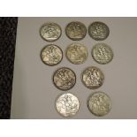 Ten Victorian Silver Crowns, 1887, 1889, 1890, 1891, 1892, 1893, 1896, 1897, 1898, 1899