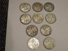 Ten Victorian Silver Crowns, 1887, 1889, 1890, 1891, 1892, 1893, 1896, 1897, 1898, 1899