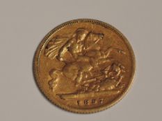 A 1897 Queen Victoria Gold Half Sovereign, Old Head, Royal Mint