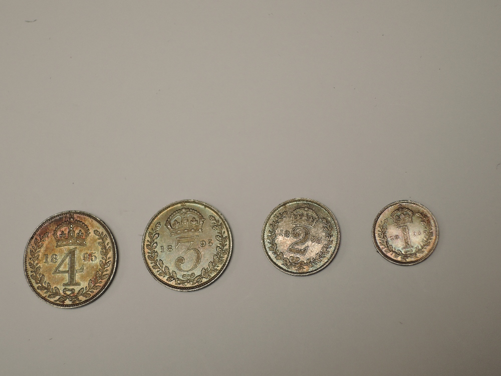 A set of 1895 Queen Victoria Silver Maundy Coins, Four Pence, Threepence, Two Pence and Penny