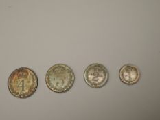 A set of 1895 Queen Victoria Silver Maundy Coins, Four Pence, Threepence, Two Pence and Penny