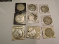 Six Victorian Silver Crowns, 1889 x3, 1890, 1898, 1899 along two Double Florins 1888 & 1889 and a