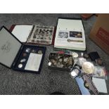 A large box of mixed World Coins including Coin Album with a small amount of Silver, Coin Covers, S