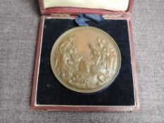 A Bronze International Exhibition 1862 Prize Medal, Britannia seated surrounded with female figures,