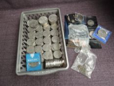 A collection of GB 50p Coins, approx face £116 along with two modern £5 Coins and modern crowns, 50p