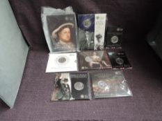 Seven Royal Mint Brilliant Uncirculated £5 Coins, 2009 Henry VIII, 2009 Countdown to London 2012,
