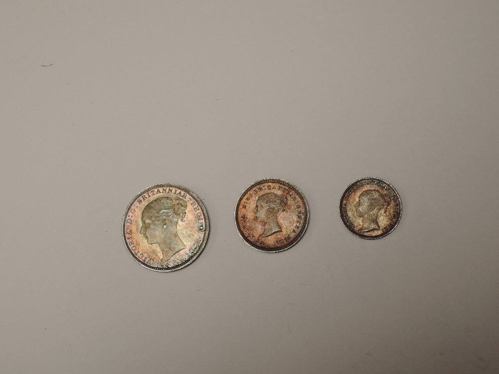 A part set of 1886 Queen Victoria Silver Maundy Coins, Threepence, Two Pence and Penny - Image 2 of 2