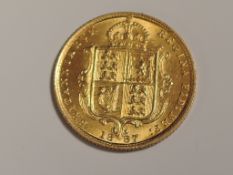 A 1887 Queen Victoria Gold Half Sovereign, Shield Back, Jubilee Head, Royal Mint